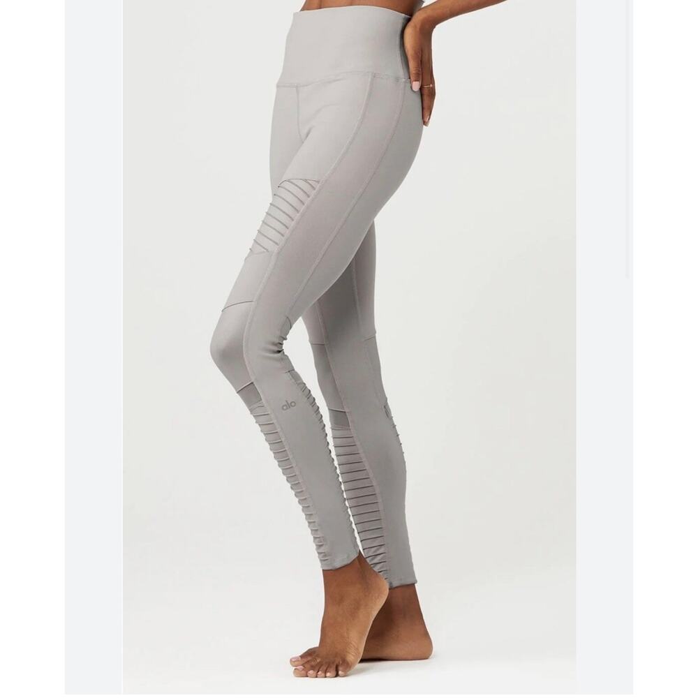 ALO High Waist Moto Leggings, Gray, Size Small